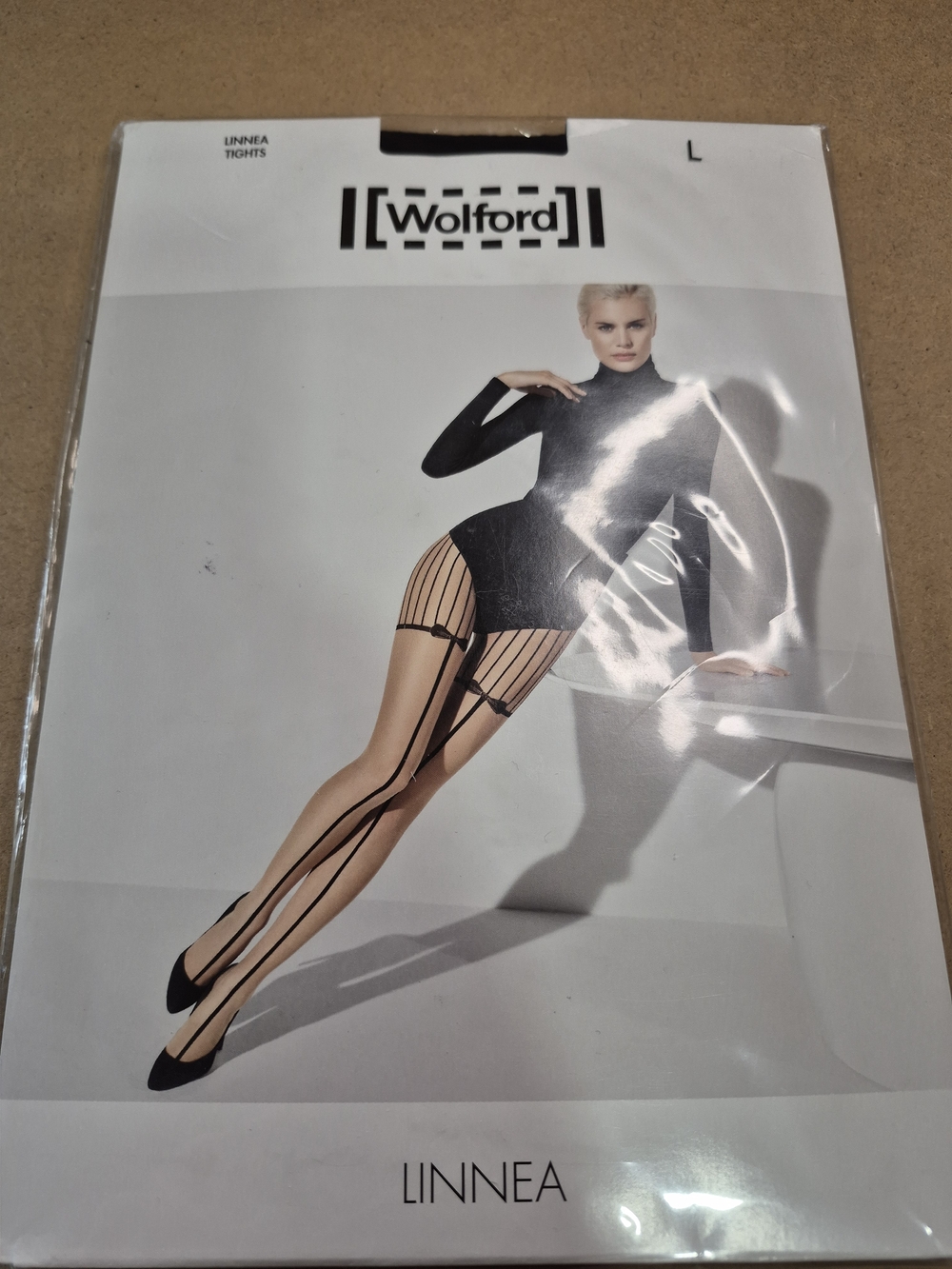 Wolford Linnea Sheer Nude Tights with Black Backseam